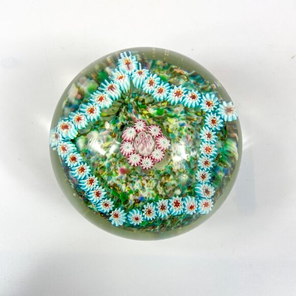 Murano Fratelli Toso Pink Blue Pastels Pentagon Millefiori Round Glass Paperweig - Picture 4 of 6